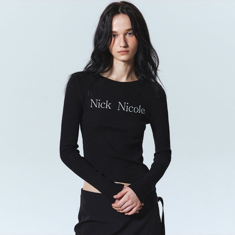 NICK&NICOLE(ニック&ニコール)の「OBLIQUE LINE LONG SLEEVE TOP_BLACK(Tops)」