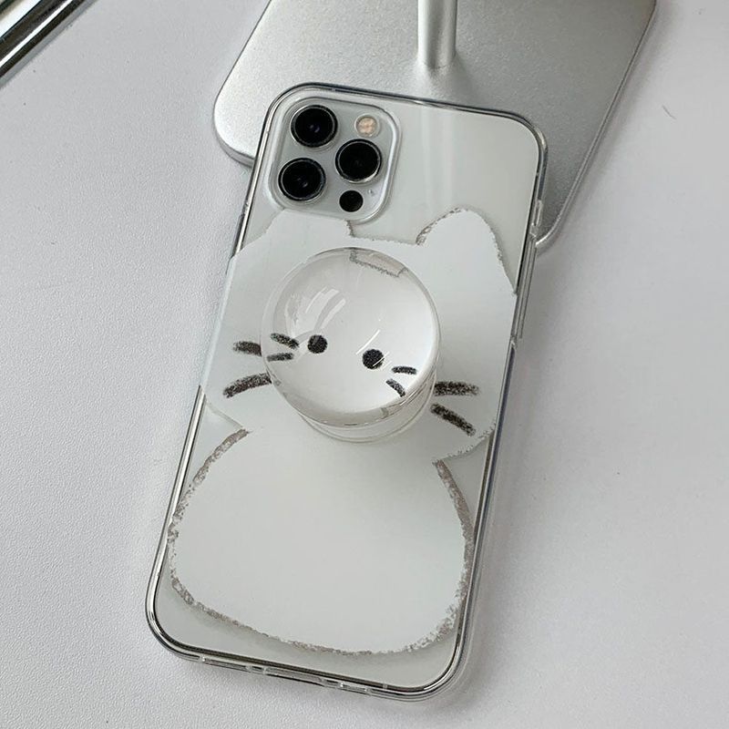 スケッチサムキャットホワイトビードスマホグリップ