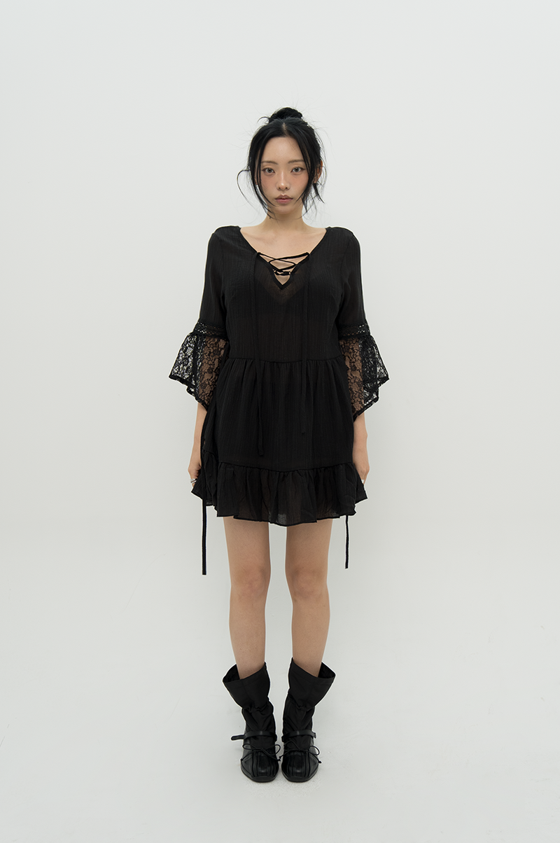 LACE SHEER DRESS _ BLACK