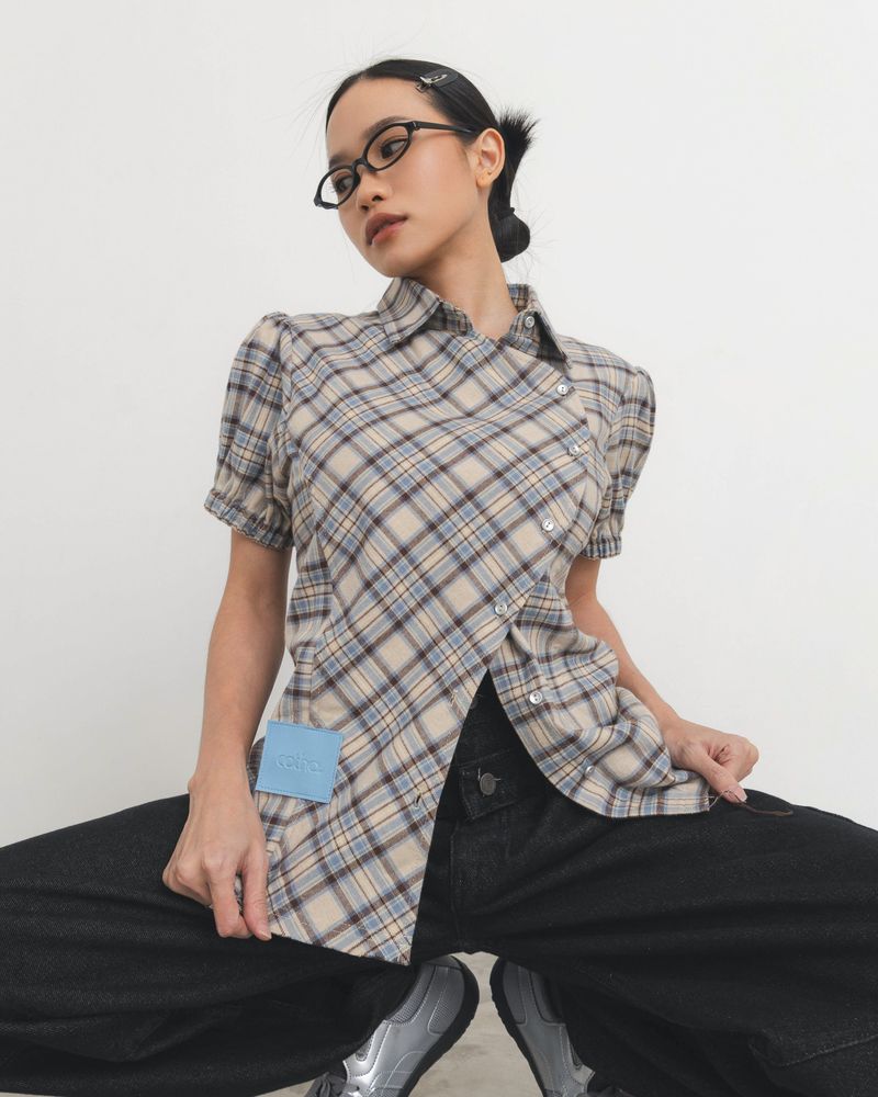 Checkered Poppy Sleeve Shirt