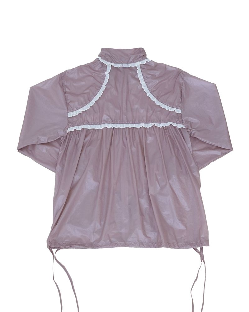 Sheer ruffle jacket / glossy pink