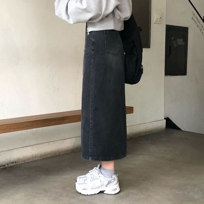 [BELLIDE MADE] SLIT LONG DENIM SKIRT
