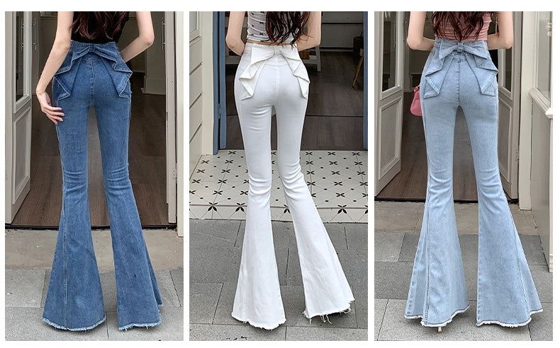 Ribbon Detail Denim Flare Pants