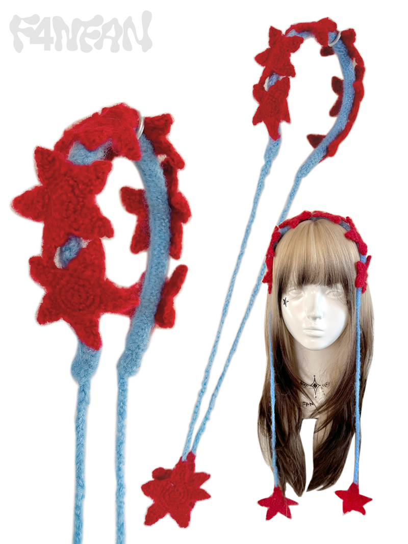 Crochet Star Hairband with Long Braids & Dangling Stars