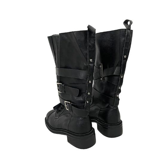 Cross Buckle Studded Mid Boots