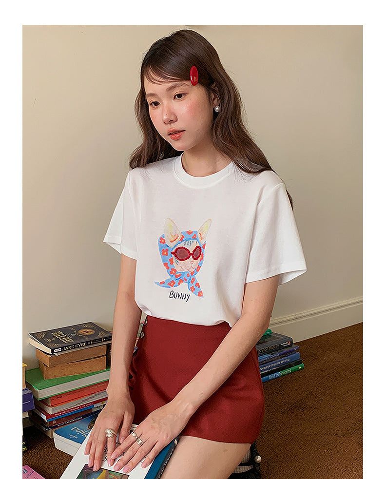Beaded Glasses Graphic Crew Neck T-Shirt
