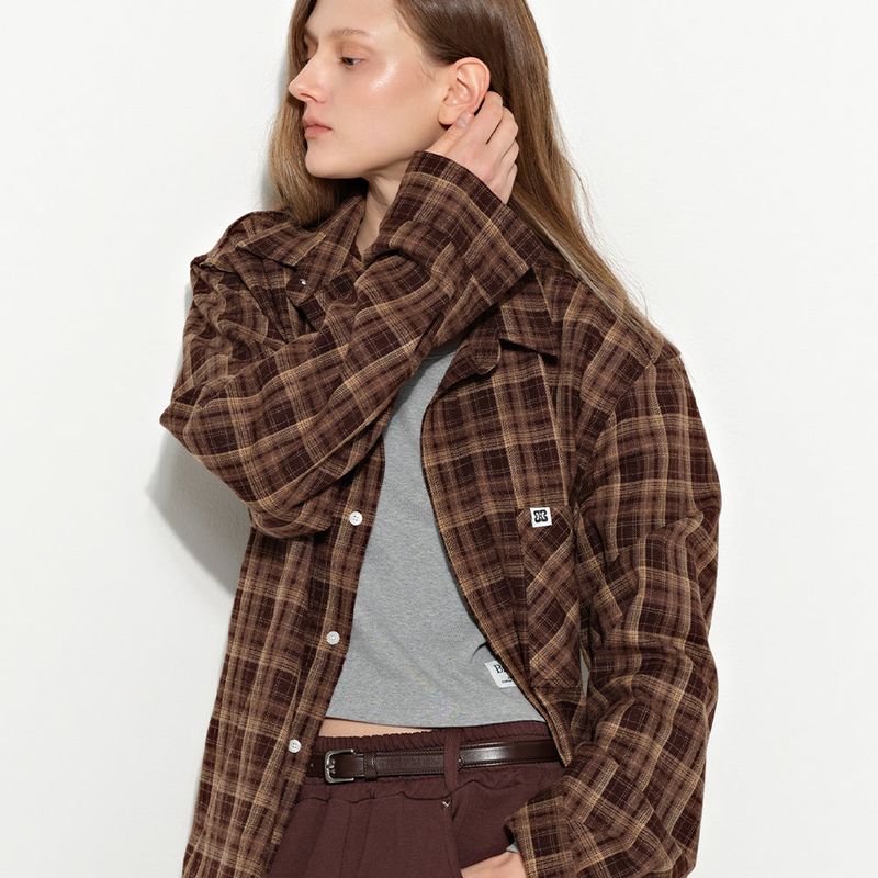 Oversized Check Shirt Brown