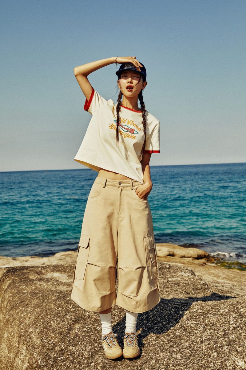 (W) 9229 Over printed Ringer T-shirt