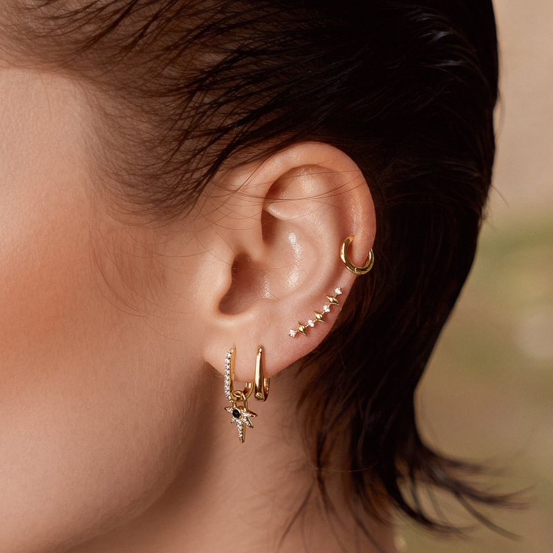 Gold Multi Sparkle Climber Stud 925 Silver Earring E061-04G