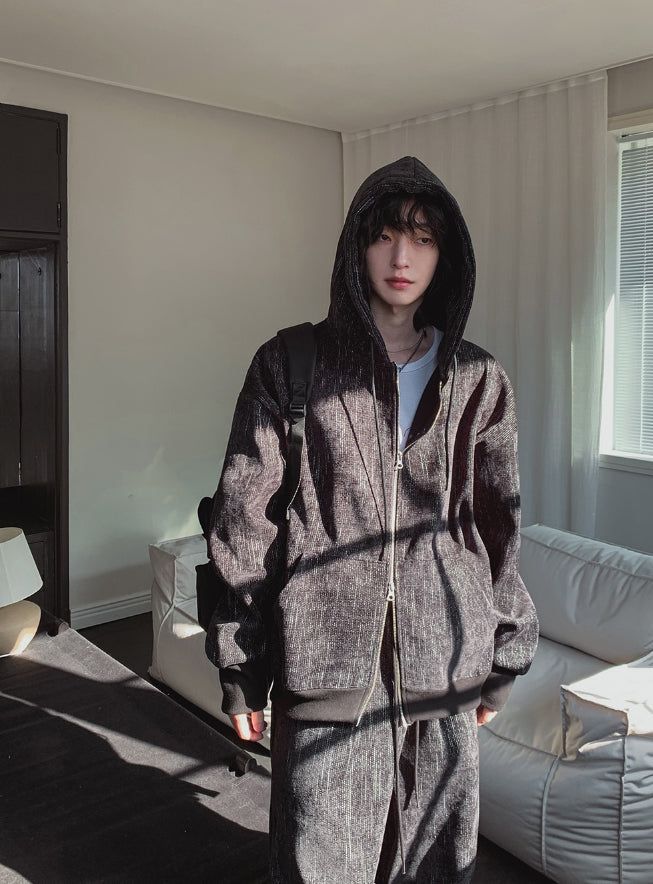 Dets two way velvet hoodie zip-up