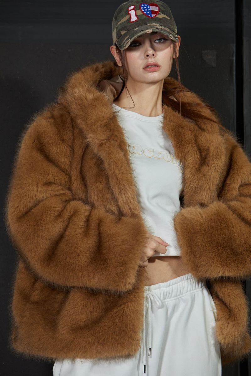 TWO TONE FUR JACKET -BROWN