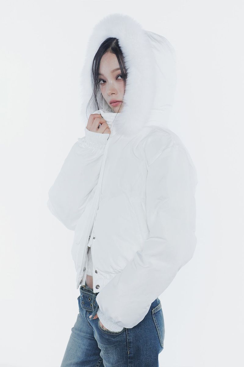 FOX FUR DOWN JACKET white