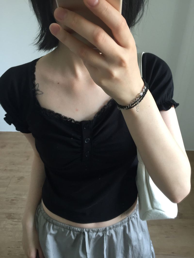 Lace shirring short sleeve(4color)