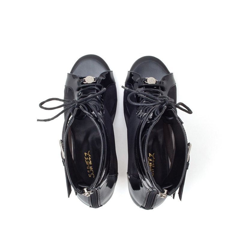 Sheer Buckle Lace-Up Open Toe Heel(Black)