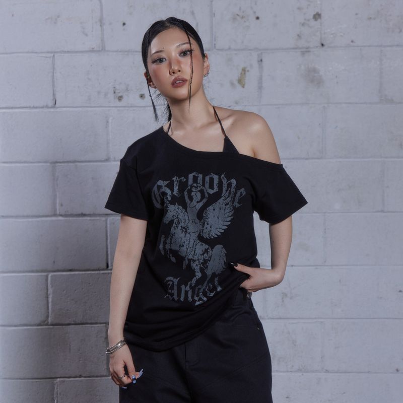 (DUC) GA One-Shoulder T-Shirt Black