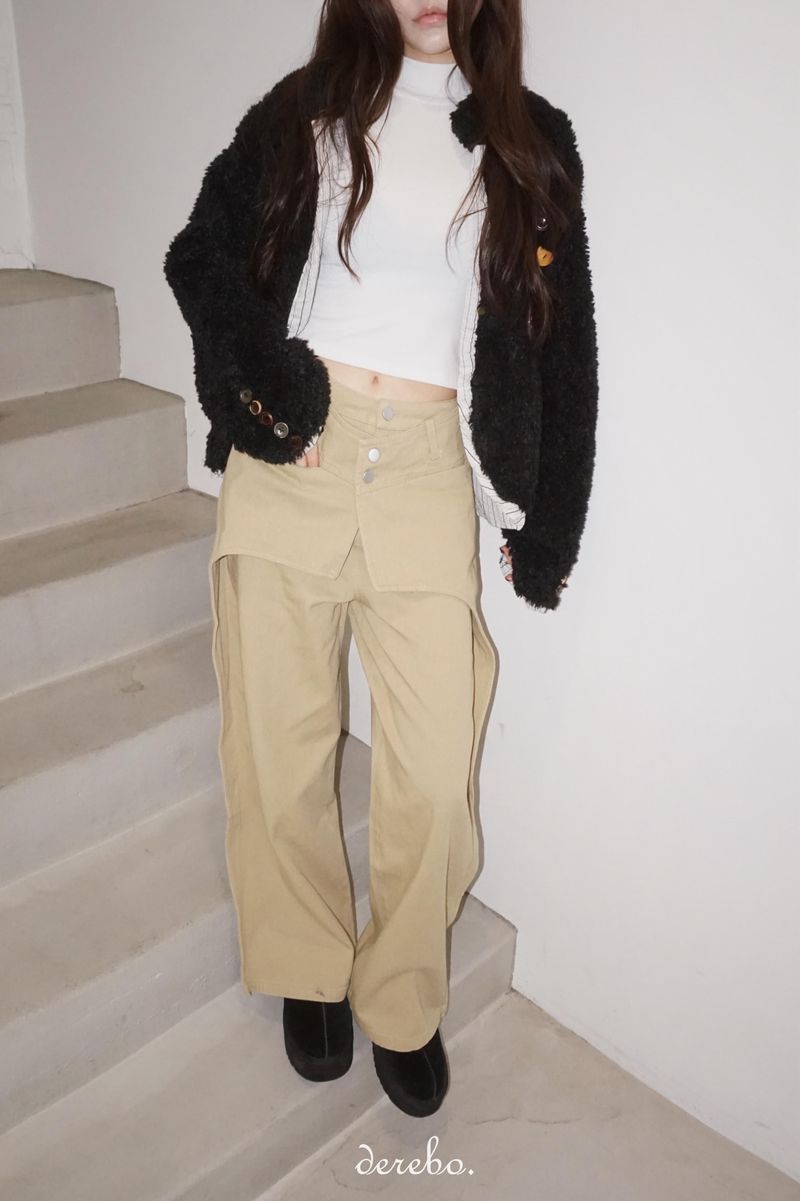 Layered cotton wide casual pants