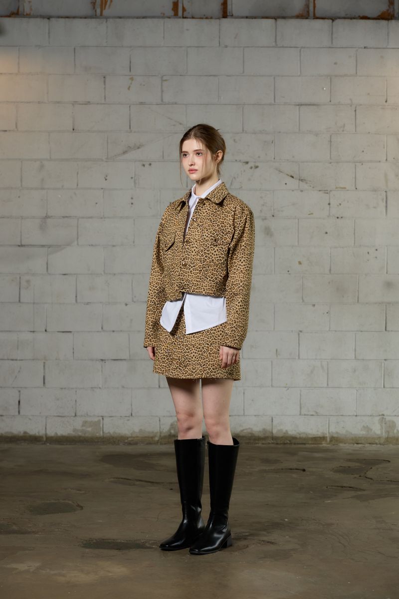 LEOPARD TRUCKER JACKET / BEIGE