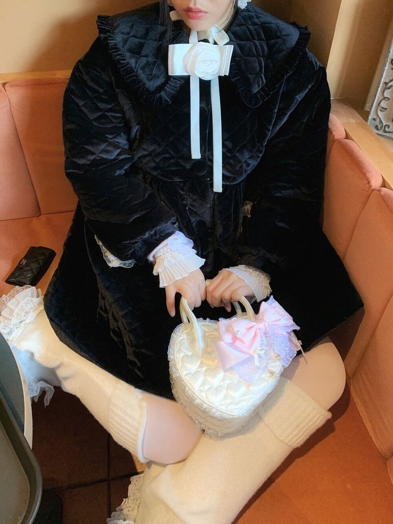 Lovable Velvet Quilted Padded Coat ( Black )