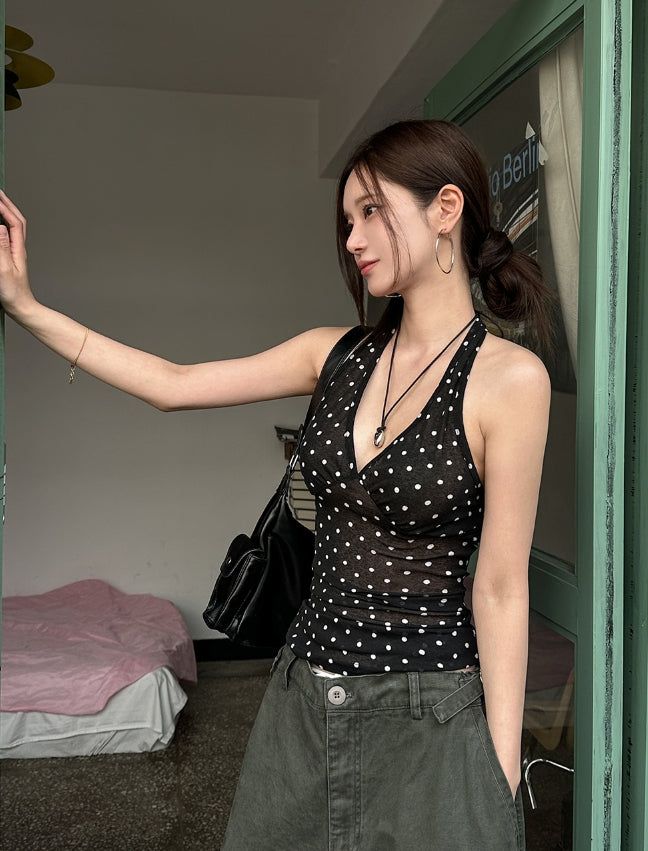 Even see-through dot halter sleeveless