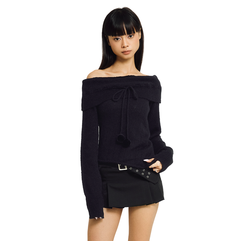 COTTON CANDY OFF-SHOULDER KNIT [BLACK]