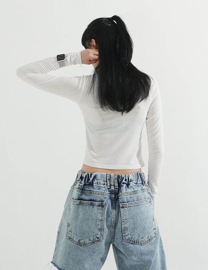 Half Turtleneck Sandy Slim-fit Crop LS Top