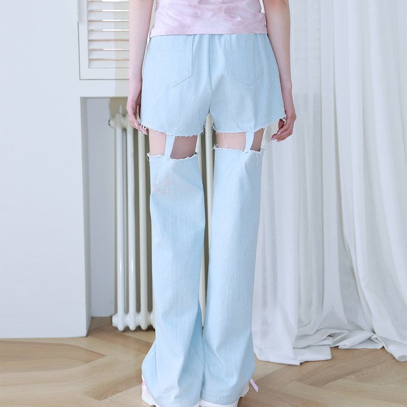 1 1 denim cut out pants - LIGHT BLUE