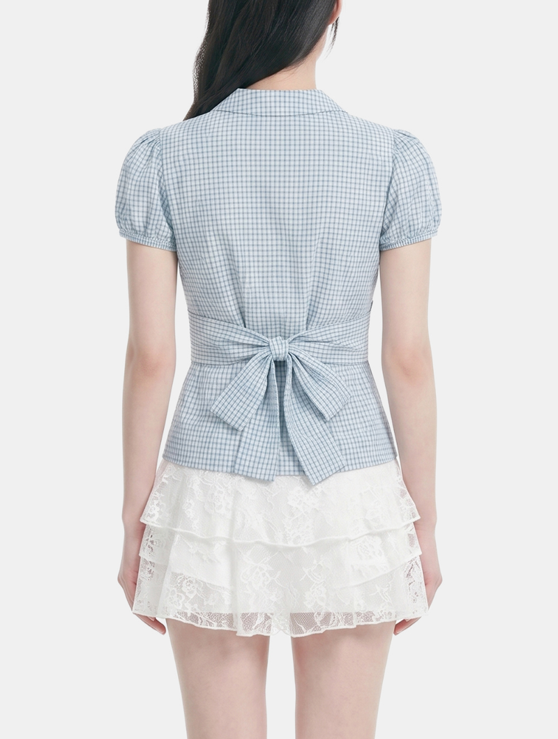 Evia Check Ribbon Blouse
