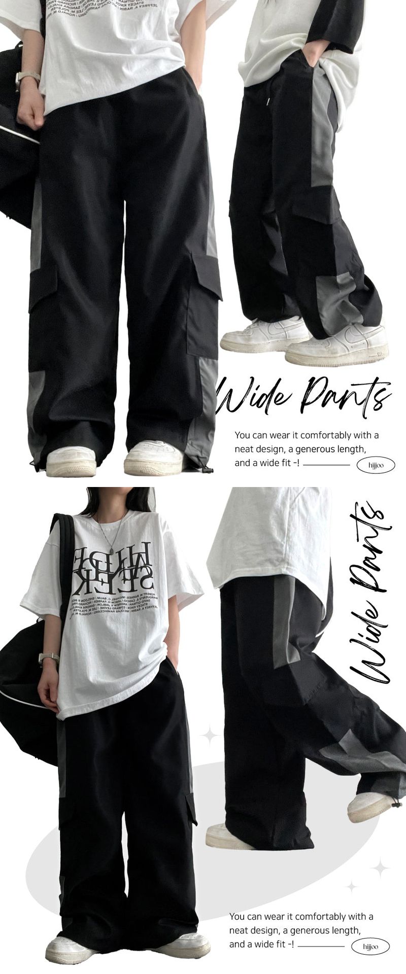 Black Gray Colored Cargo Wide Pants