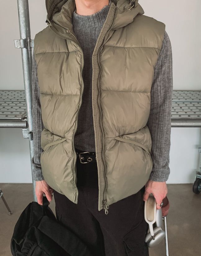 Detachable Hood Angle Pocket Padded Vest