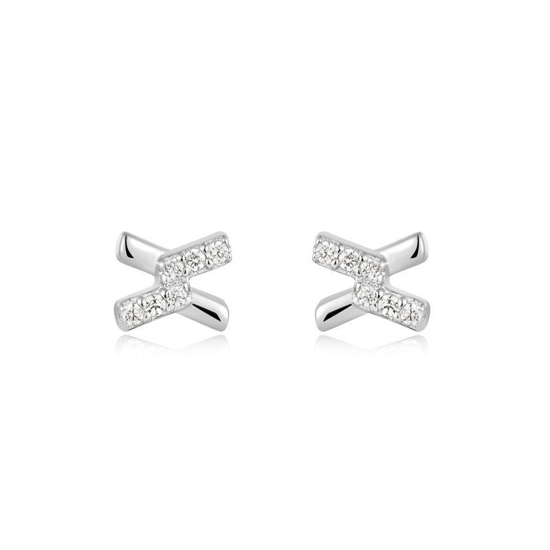 Silver Cross Cubic Zirconia Stud 925 Silver Earring E061-01H