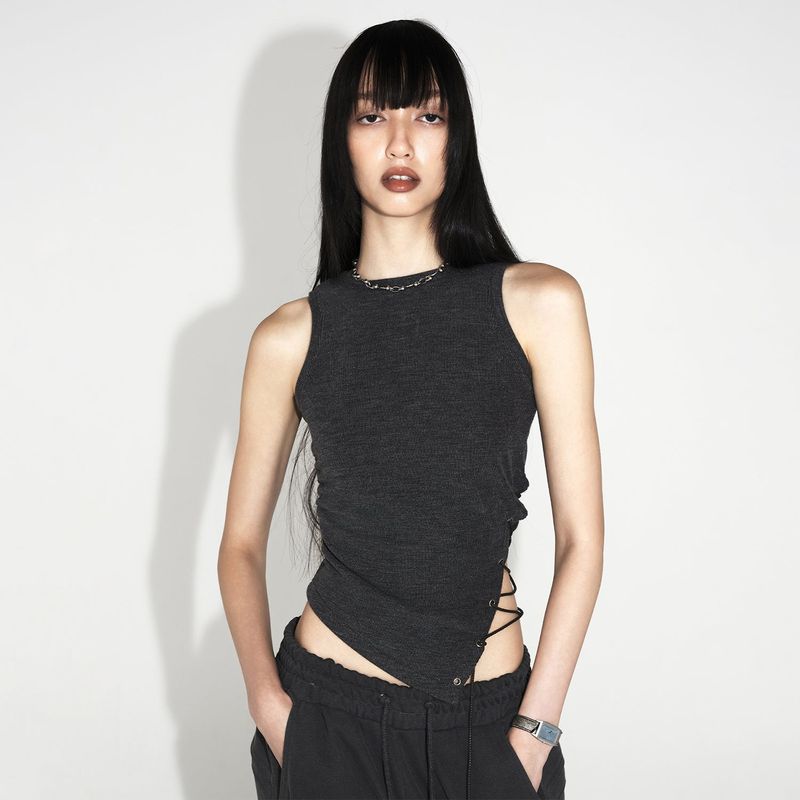 ULKIN（オルキン）の「[ULKIN] Lace-up Tank Top_Charcoal（Tops）」
