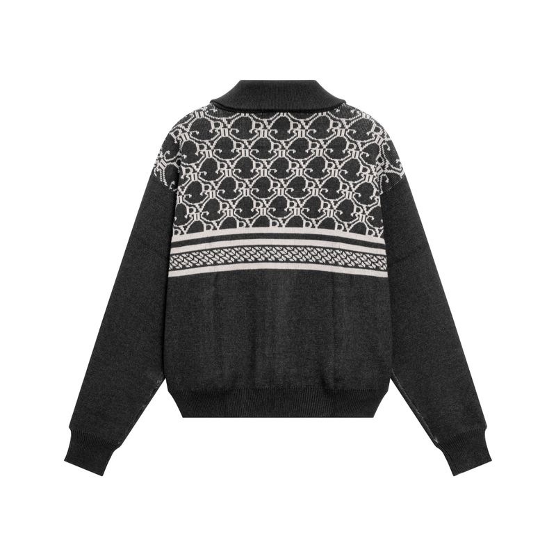 DVRK PRIVÉ MONOGRAM KNITTED ZIP-UP JACKET - DARK GREY