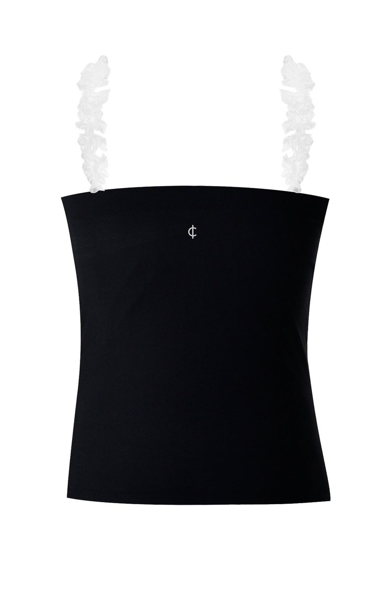 ruffle multi tricot span long tube top (black)