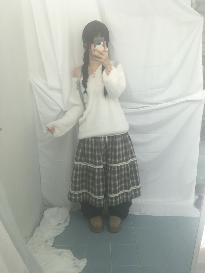 Hazel latte checkered skirt