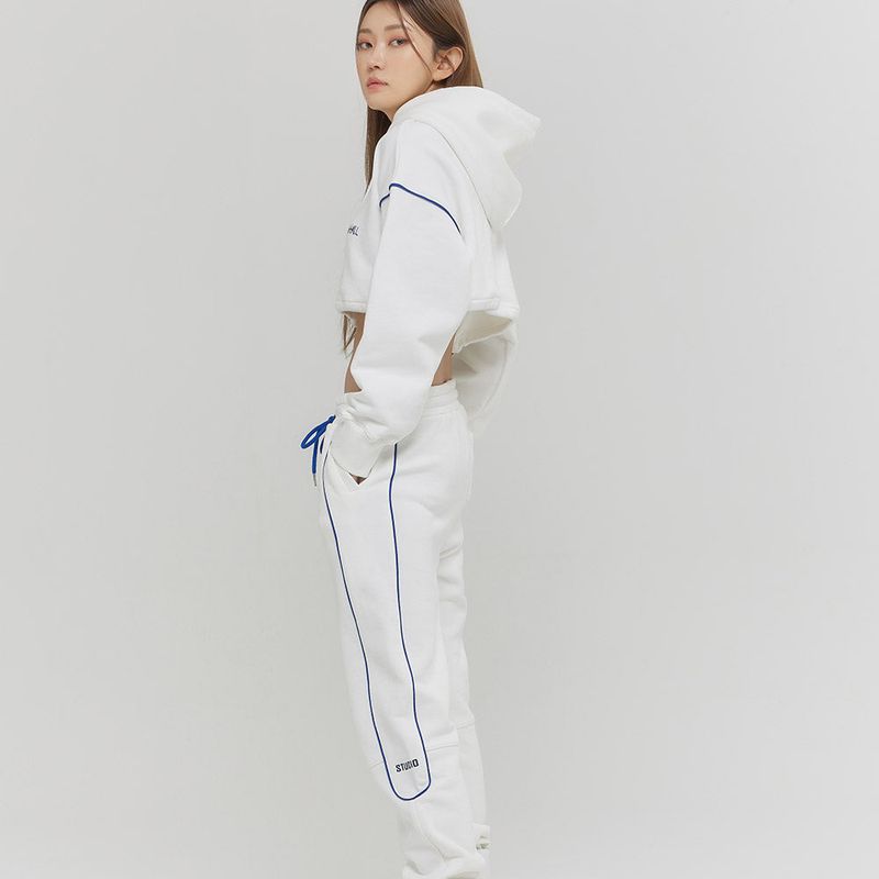 Oversize Line Point Crop Hoodie White