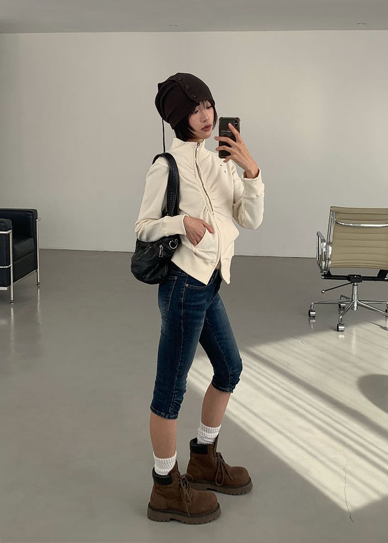 SHIRRING CAPRI DENIM