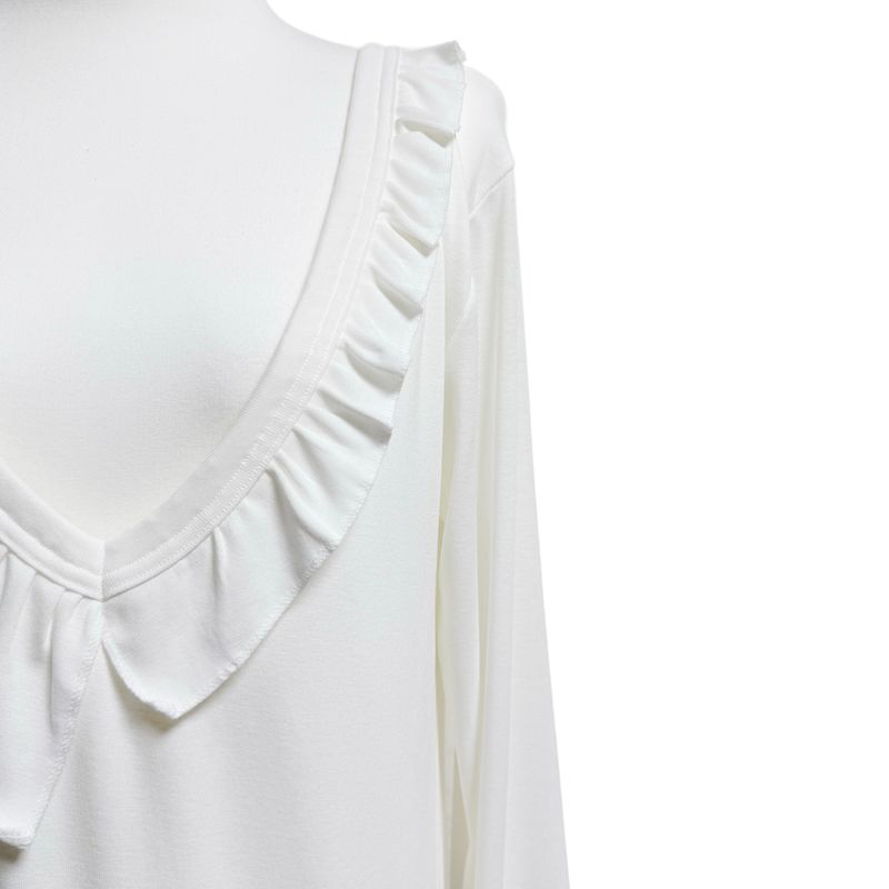 (3color) Ruffle Deep V-neck Slim Long Sleeve Tee