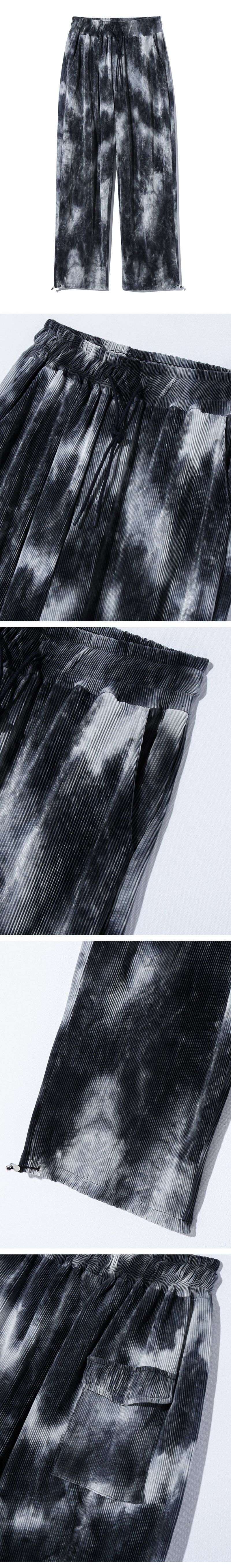 Unisex Tie-Dye Pleats String Pants_Black  