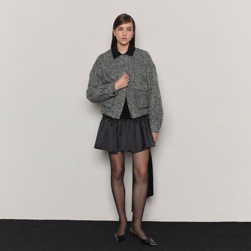 Herringbone Wool Bomber Jacket _ Grey