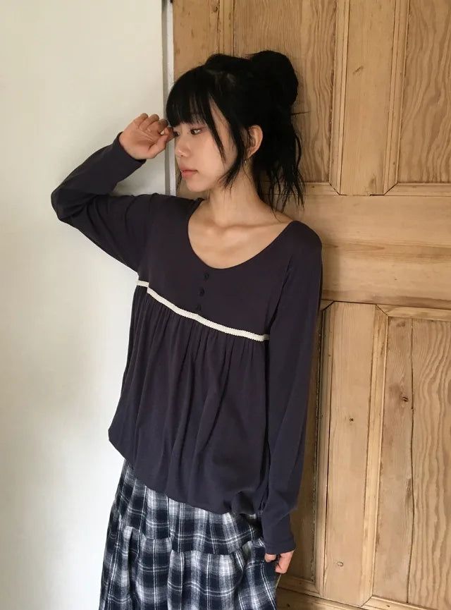 BAON（バオン）の「26FW★ [BAONHAUS] Aaron Lace Shirring Long Sleeve Tee（Tops）」
