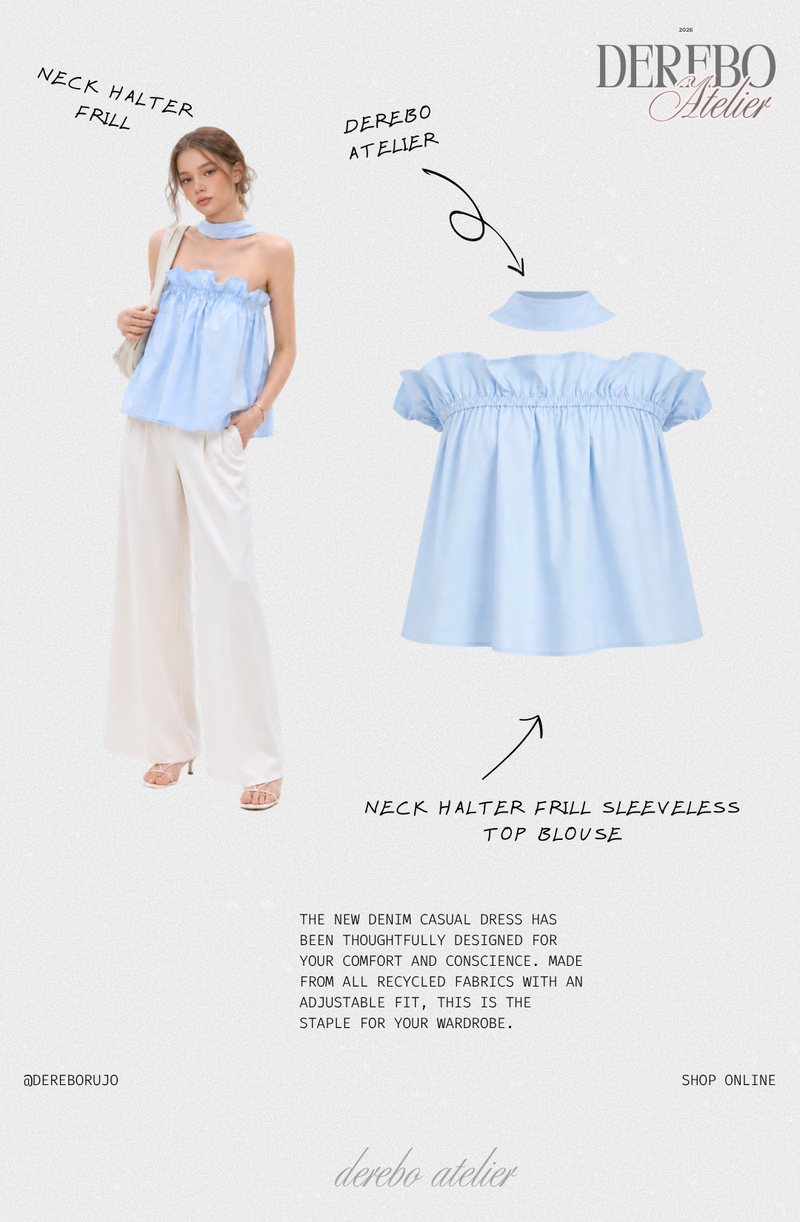 neck halter frill sleeveless top blouse