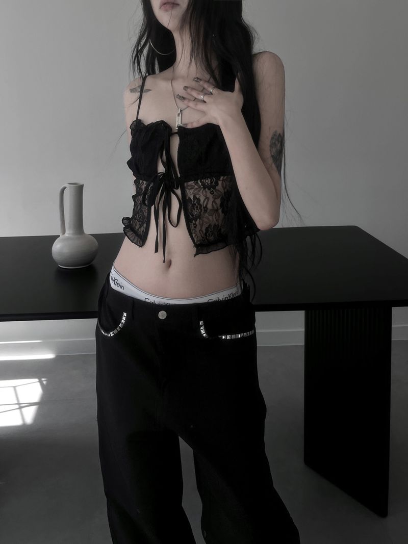flower lace ribbon top (2color)