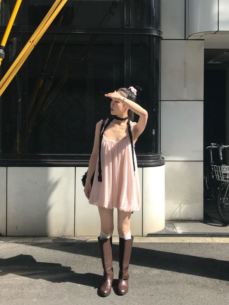 Peach Hug Ribbon Slip Pumkin Sleeveless Mini Dress