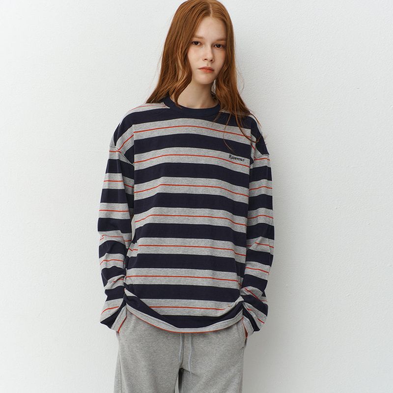 RAVEROUS（レイバロス）の「Oversized Stripe T-Shirts_Navy（Tops）」