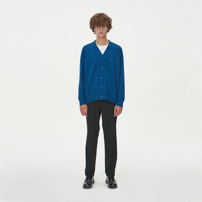 LAMBSWOOL V NECK CARDIGAN_BLUE