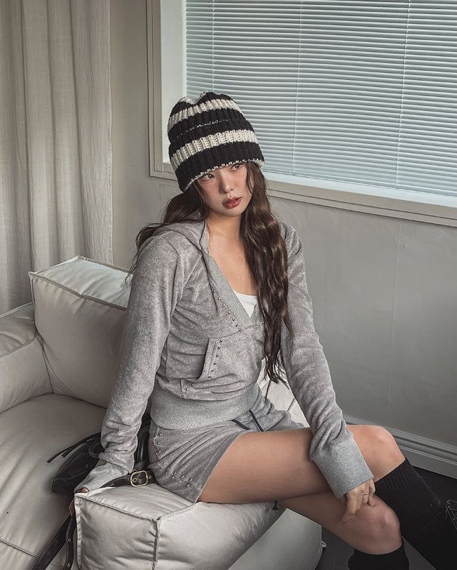 Pie Terry Stud Deep V Hoodie