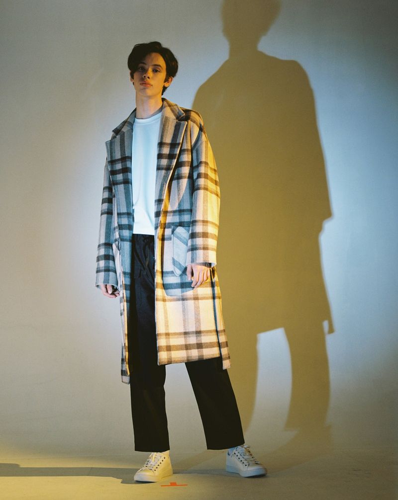OVERSIZE WOOL CHECK ROBE COAT (Beige)
