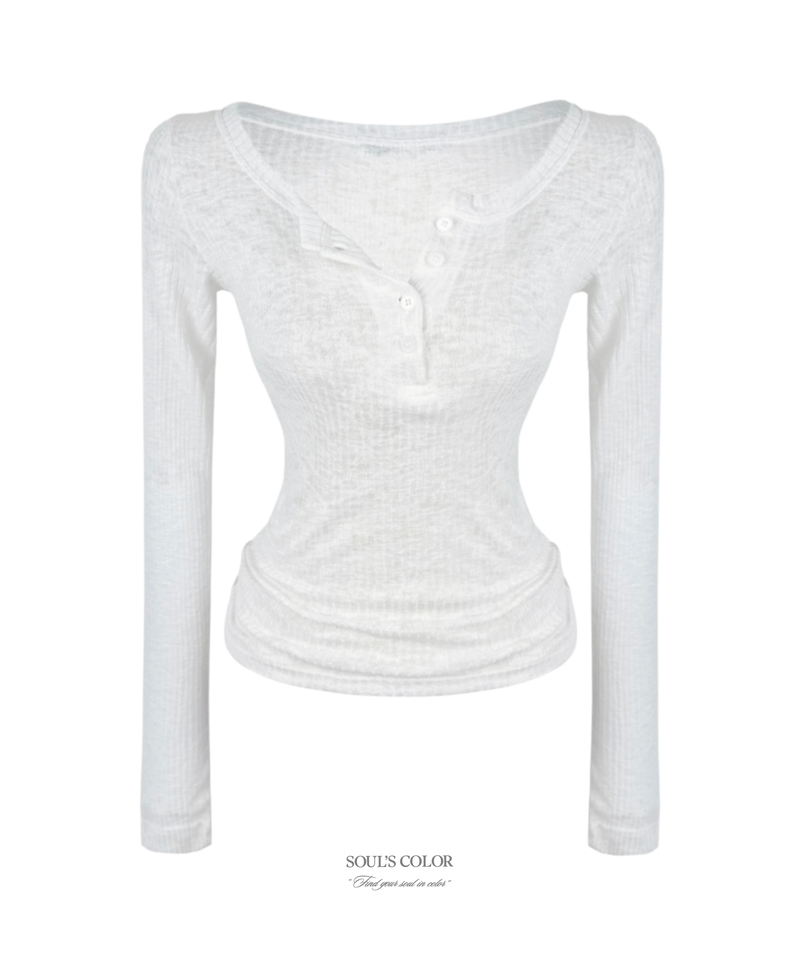 SOUL'S COLOR（ソウルズカラー）の「Melange sheer ribbed button top (4color)（Tops）」