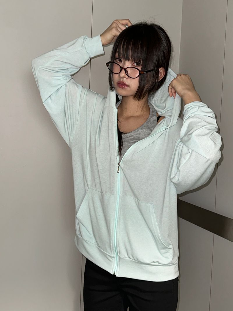 Antale Sheer Oversized Hooded Zip-Up 4color