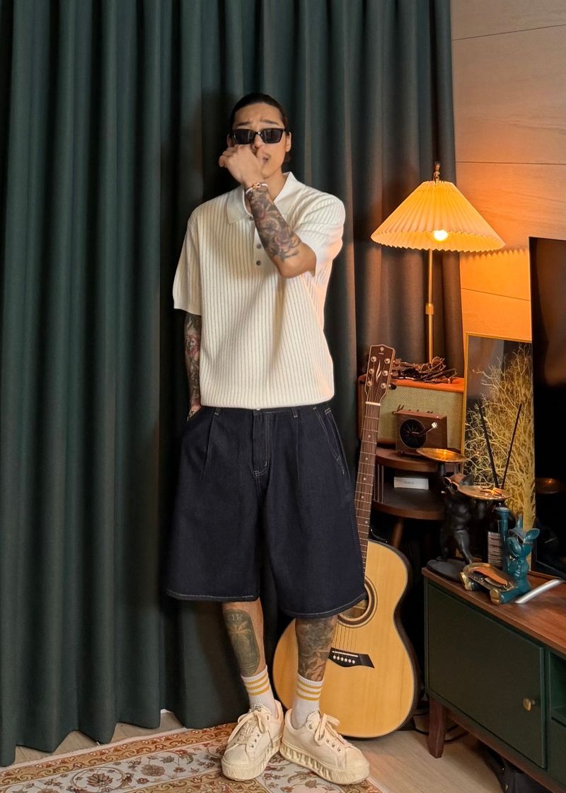 Non-fade half denim pants 2COLOR